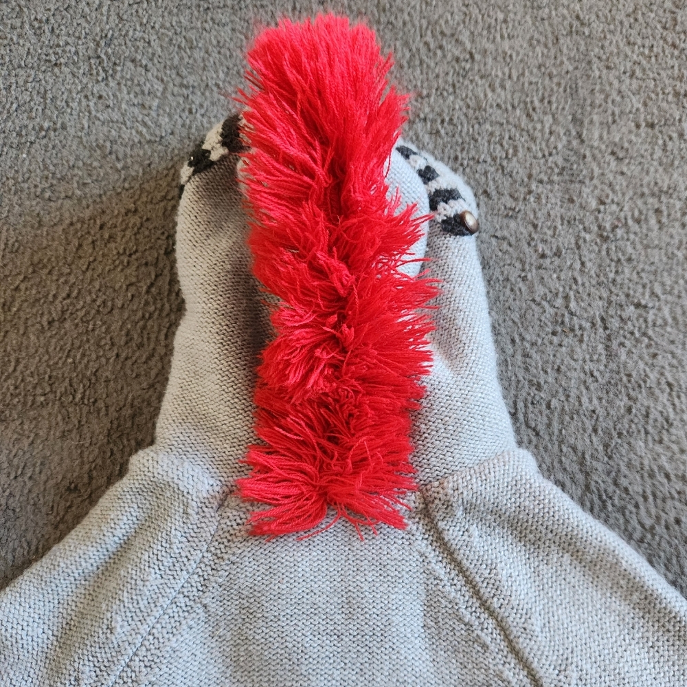 MINI BODEN Kids Shaggy Fleece Lined Hoodie Size 3 Gray Red Jacket - Picture 5 of 11